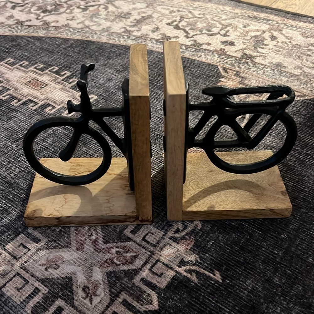 Wood and Metal Bicycle Bookends